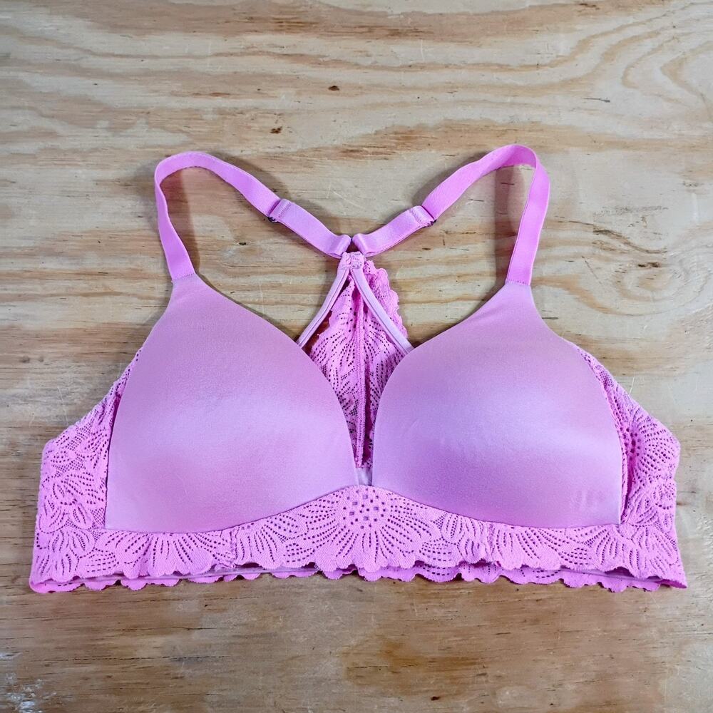Aerie Womens 34B Pink Real Sunnie Wireless Padded Bra Lace Racerback